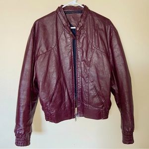Vintage Cafe Racer Red Leather Jacket - 70s Moped Biker